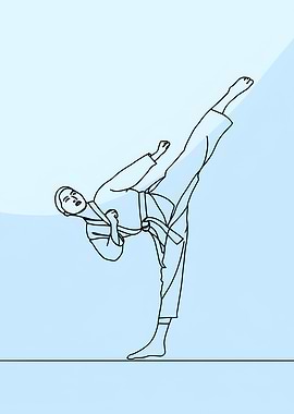 Karate Kick Minimalist Line Art