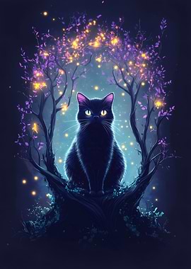 Black Cat in Enchanted Forest