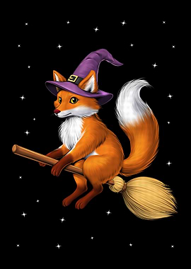 Fox Witch Riding Broom