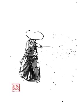 Samurai Warrior Ink Drawing