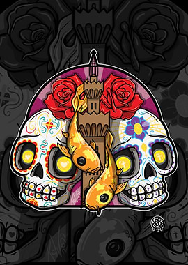 Grimsby Dock Tower Sugar Skull Koi Fish Art