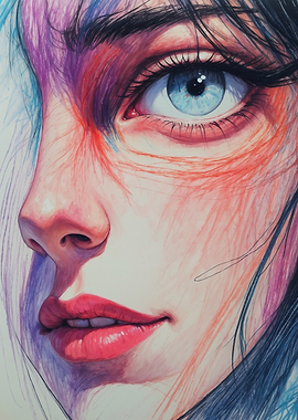 Close-up Portrait with Blue Eyes drawing