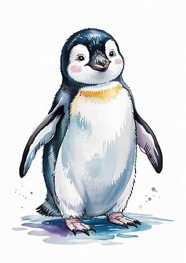 Cute Penguin Watercolor Illustration