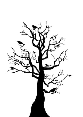 Silhouette of a Tree with Crows