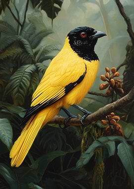 Golden Bird Of Paradise in Rainforest