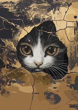 Curious Cat Peeking Through Crack