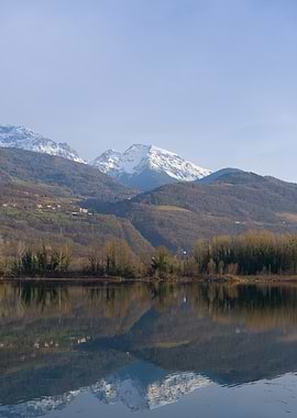 Snowy Mountain Reflecting in a Lake