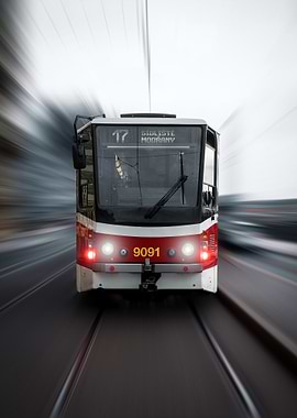 Tram in Prague in Motion