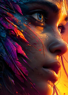 Woman's Face with Feathers