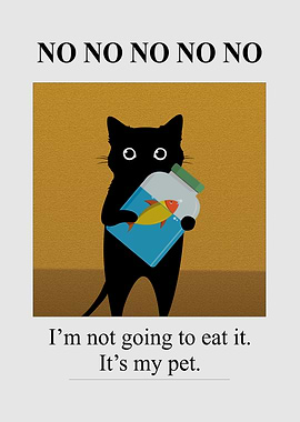 Black Cat Holding Fish