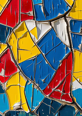 Broken Primary – Abstract in Red, Blue & Yellow - Cracked Paint Abstract