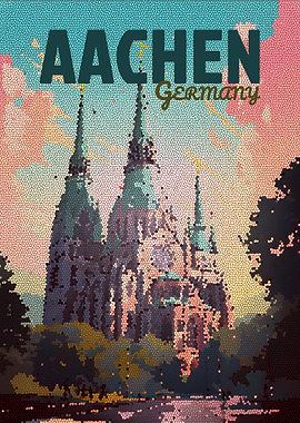 Aachen Germany Vintage Mosaic Poster