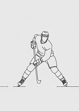 Ice Hockey Player Minimalist Line Art