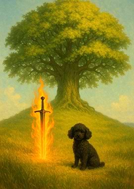 The Flaming Sword and the Black Guardian at the End of the Hill