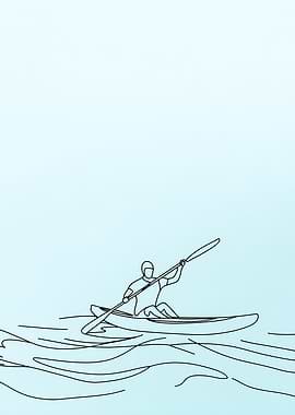 Kayaking Minimalist Line Art