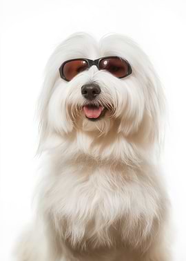 Cool Coton de Tulear Dog Wearing Sunglasses