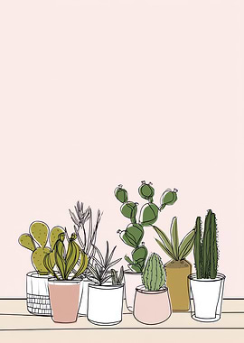 Cactus Collection Line Art