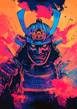 Retro Samurai Warrior with Mask Art Illustration