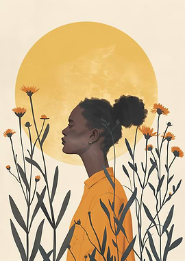 Woman in Field with Sun