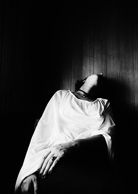 Woman in White, Black and White Photo