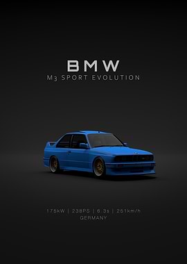 Front BMW M3 E30 Evo 3 Blue - Specs