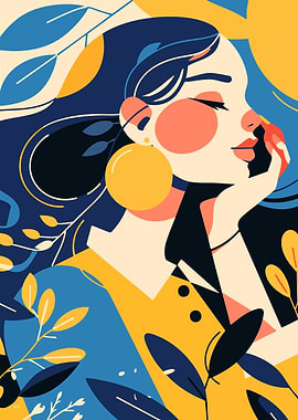 Woman with Floral Background Abstract Minimalist Art Illustration