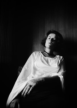 Woman in White, Black and White Portrait