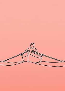 Single Oar Rowing Minimalist Line Art