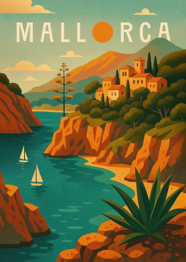 Mallorca Travel Poster Spain – Mediterranean Cliffs & Sea Breeze