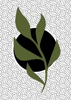 Green Leaf on Black Circle