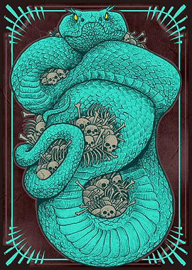 Cyan Snake with Skulls