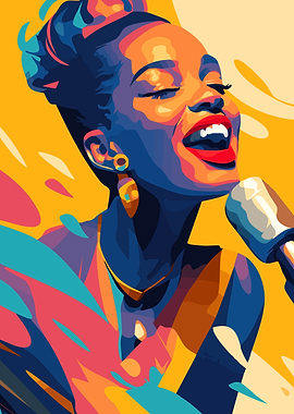 Jazz Musician Singer Woman Abstract Minimalist Art Illustration
