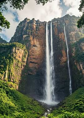 Salto Angel, Tall Waterfall in Lush Jungle