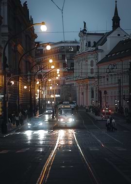 Tram in Prague at Dusk