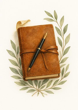 Vintage Leather Journal with Olive Leaves – Watercolor Art