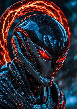 Cyberpunk Robot with Glowing Halo