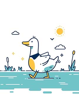 Cute Duck Walking by the Lake