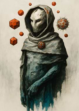 Hooded Figure with Geometric Shapes