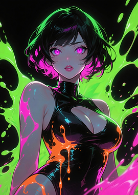 Lyra Blaze - Neon Eyes, Jet-Black Tousled Hair