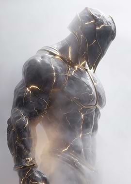 Stone Warrior with Golden Accents