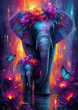 Mother Elephant Calf