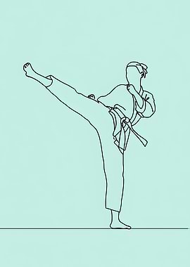 Karate Kick Minimalist Line Art