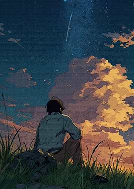 Lonely Figure Starry Sky