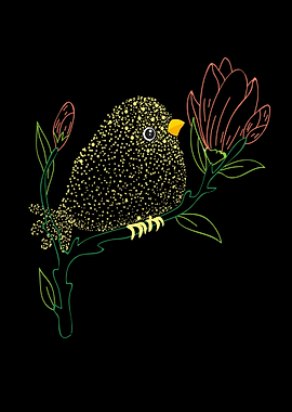 Bird on Branch with Flower