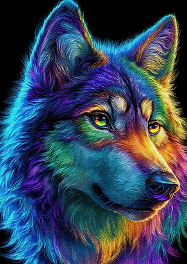 Rainbow Wolf Portrait