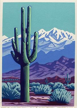 Saguaro Cactus and Mountains