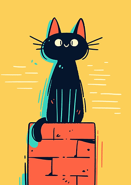 Black Cat on Brick Wall