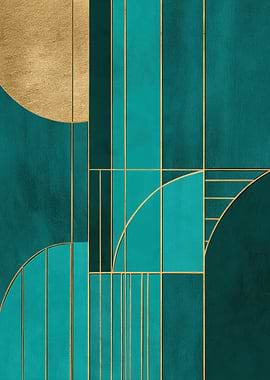 Teal and Gold Geometric Art
