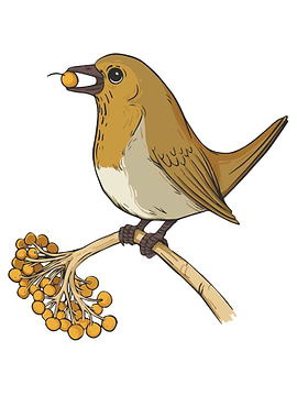 Bird on Branch with Berries