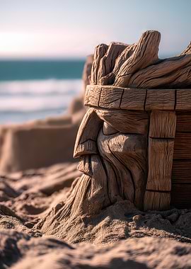 Diftwood Sculpture In Sand: King 1